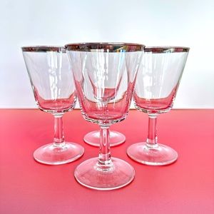 Set of 4 Vintage Cocktail Glasses Silver Rimmed Mid Century Modern Mad Men Style